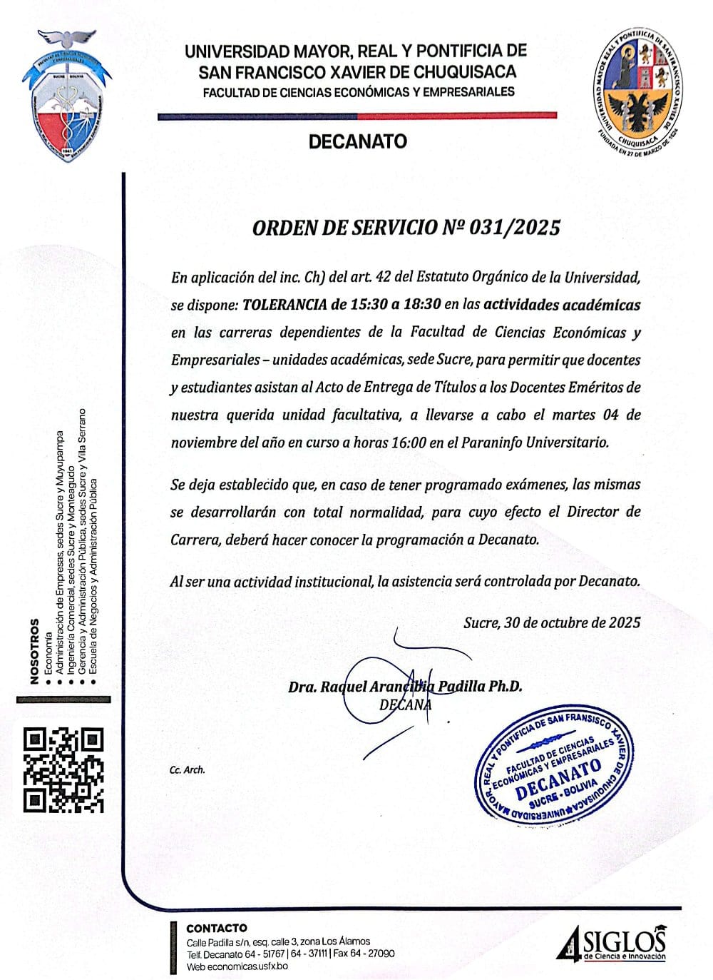 ORDEN DE SERVICIO NUMERO 31